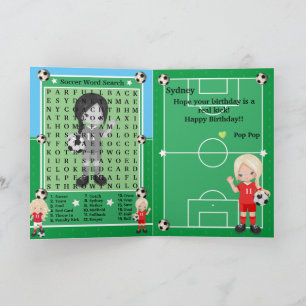 Blonde Girls Soccer Word Search Happy Birthday Card