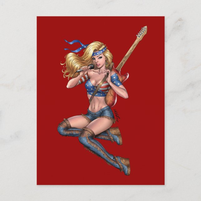 Blonde Guitar Player with American Flag by Al Rio Postcard (Front)