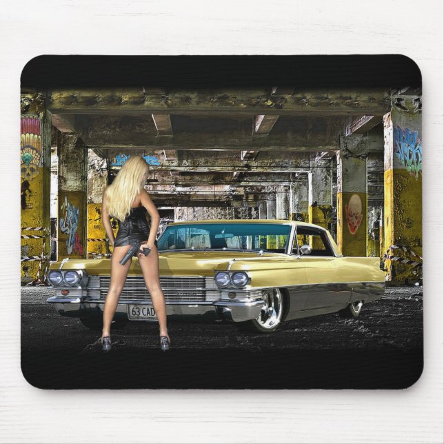 blonde,gun,cadillac mouse pad (Front)