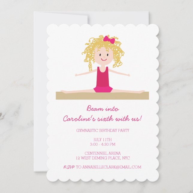 Blonde Gymnast | Birthday Invite (Front)