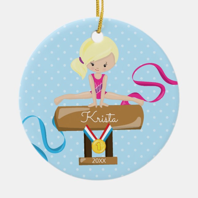 Blonde Gymnast Gymnastics Christmas Ornament (Front)
