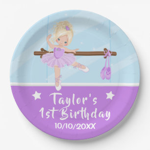 Blonde Hair Ballerina Purple Tutu Birthday Paper P Paper Plate
