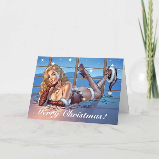 Blonde Hair, Blue Eyed Beauty Illustration - Al Holiday Card (Front)