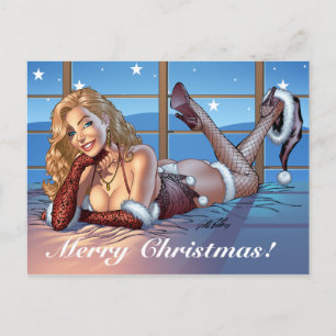 Blonde Hair, Blue Eyed Beauty Illustration - Al Ri Holiday Postcard