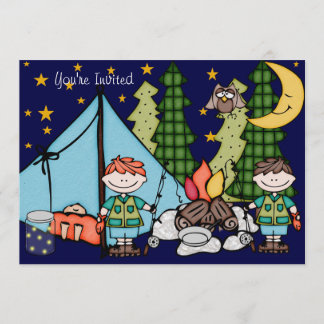 Blonde Hair Boy Camping Birthday 5x7 Invitation