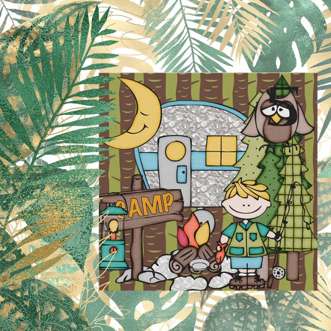 Blonde Hair Boy Camping Birthday Invitations (Creator Uploaded)