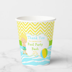 Blonde Hair Boy Pool Party Bash Party Paper Cups
