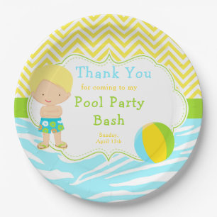 Blonde Hair Boy Pool Party Bash Party Paper Plate