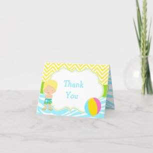 Blonde Hair Boy Pool Party Bash Party Thank You Card