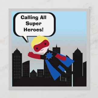 Blonde Hair Boy Super Hero Birthday Invitation