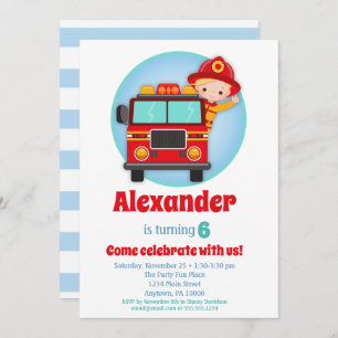 Blonde Hair Boys Firefighter Birthday Invitation