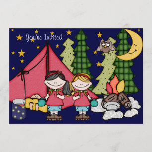 Blonde Hair Girl Backyard Sleepover 5x7 Invitation