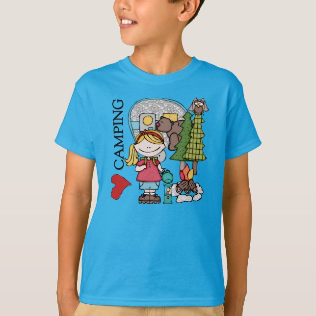 Blonde Hair Girl I Love Camping T-Shirt (Front)