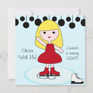 Blonde Hair Girl Ice Skating Party Invitations