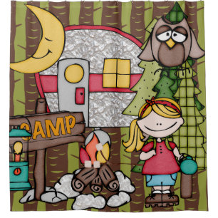 Blonde Hair Girl Outdoors Camping Vacation Shower Curtain