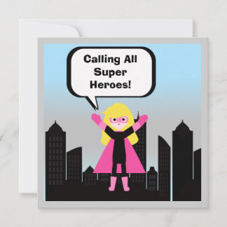 Blonde Hair Girl Super Hero Birthday Invitation