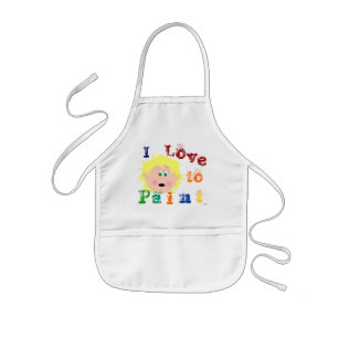 Blonde Hair Green Eyed Little Girl Painting Kids Apron