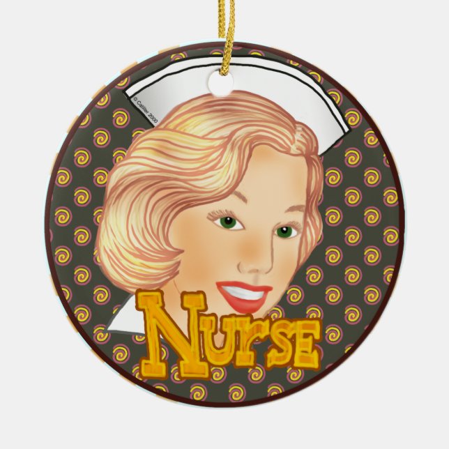 Blonde hair nurse  ceramic tree decoration (Front)