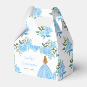 Blonde Hair Princess Blue Floral Quinceanera Favour Box