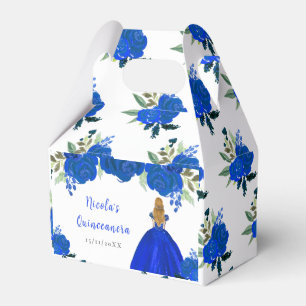 Blonde Hair Princess Blue Floral Quinceanera Favour Box