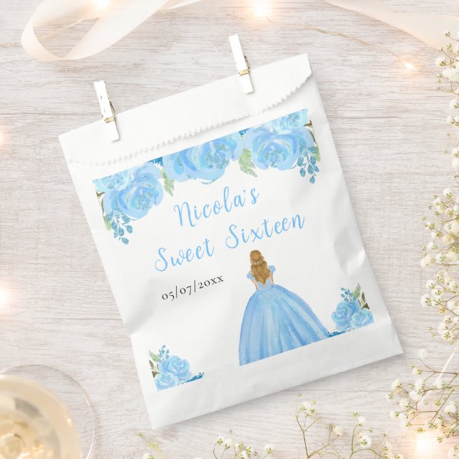 Blonde Hair Princess Blue Floral Sweet Sixteen  Favour Bags (Clipped)