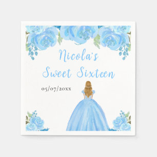 Blonde Hair Princess Blue Floral Sweet Sixteen Napkin