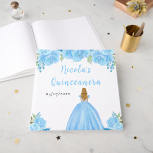 Blonde Hair Princess Blue Quinceanera Guest Book