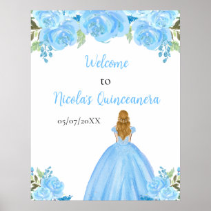 Blonde Hair Princess Blue Quinceanera Welcome Poster
