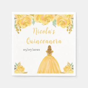 Blonde Hair Princess Gold Floral Quinceanera Napkin