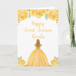 Blonde Hair Princess Gold Floral Sweet Sixteen  Card