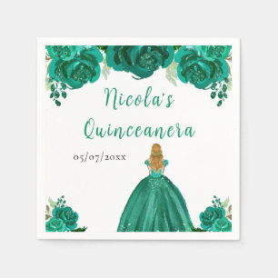 Blonde Hair Princess Green Floral Quinceanera Napkin
