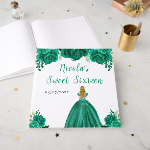 Blonde Hair Princess Green Sweet 16 Guest Book