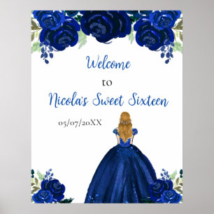 Blonde Hair Princess Navy Sweet Sixteen Welcome Poster