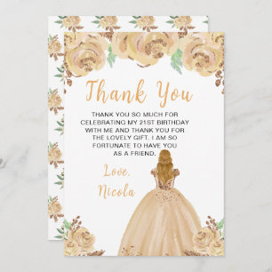 Blonde Hair Princess Peach Floral Birthday Party Thank You Card