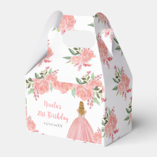 Blonde Hair Princess Pink Floral Birthday Party Favour Box