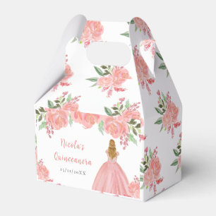 Blonde Hair Princess Pink Floral Quinceanera Favour Box