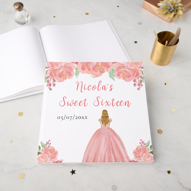 Blonde Hair Princess Pink Sweet 16 Guest Book (Front Open)