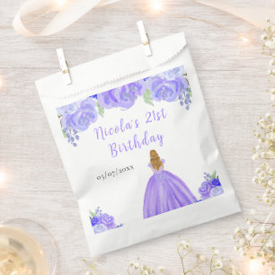 Blonde Hair Princess Purple Floral Birthday Party Favour Bags