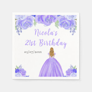 Blonde Hair Princess Purple Floral Birthday Party Napkin