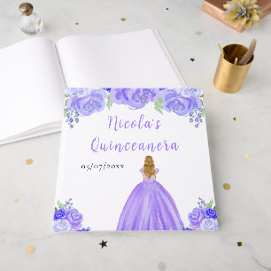 Blonde Hair Princess Purple Quinceanera Guest Book