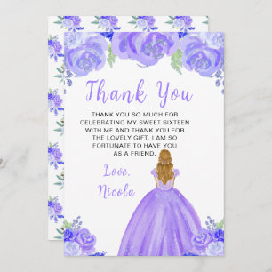 Blonde Hair Princess Purple Sweet Sixteen Thank You Card