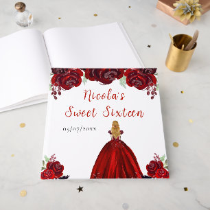 Blonde Hair Princess Red Sweet Sixteen Guest Book
