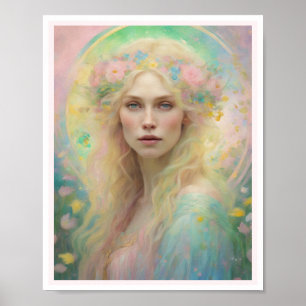 Blonde Hair Roses Spring Pastel Art Deco Woman Poster