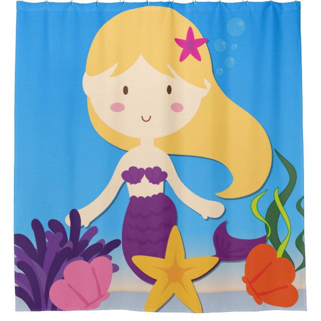 Blonde Haired Mermaid in the Under Sea Ocean Shower Curtain (Front)