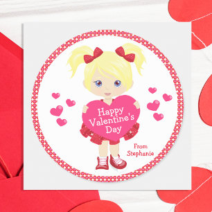 Blonde Happy Valentine's Day Classic Round Sticker