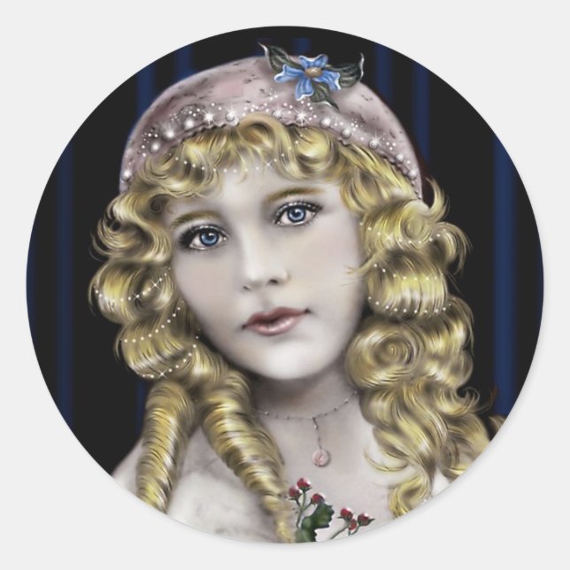 Blonde Head  Victorian Girl Classic Round Sticker (Front)