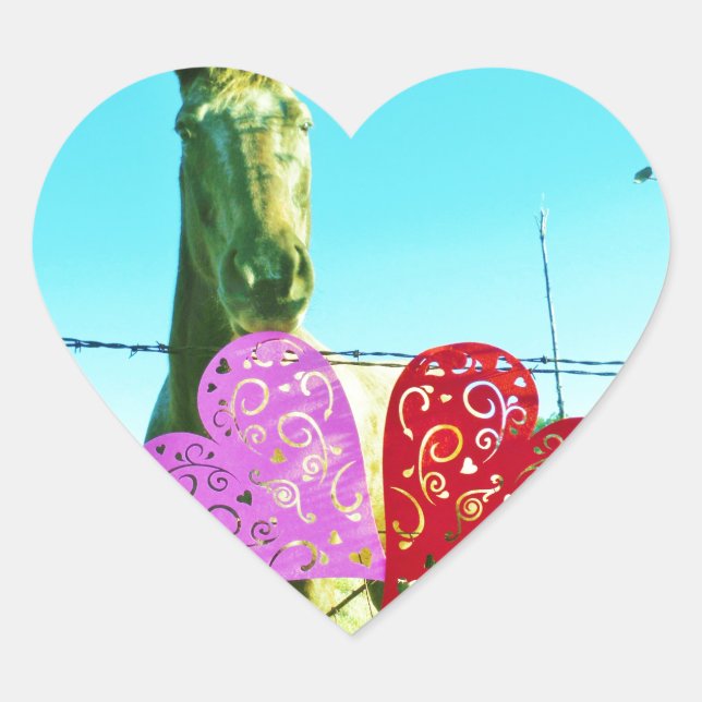 Blonde horse and Pink and Red Hearts Heart Sticker (Front)