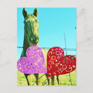 Blonde horse and Pink and Red Hearts Postcard