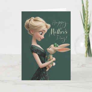 Blonde in Green With Baby Bun Bun Mother's Day Card