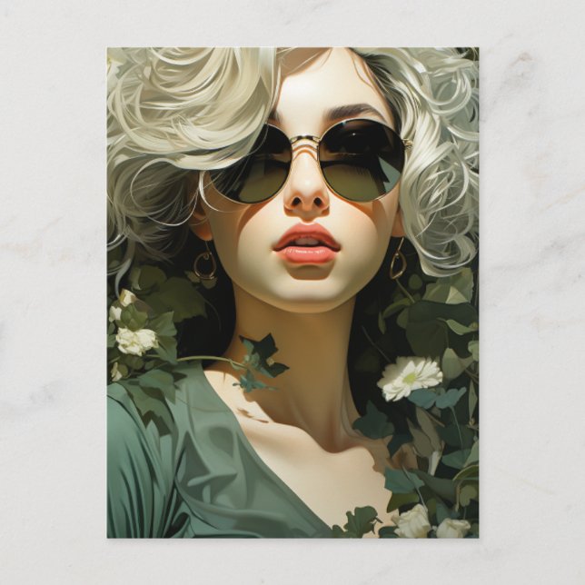 Blonde in Sunglasses in the Flowers Postcard (Front)